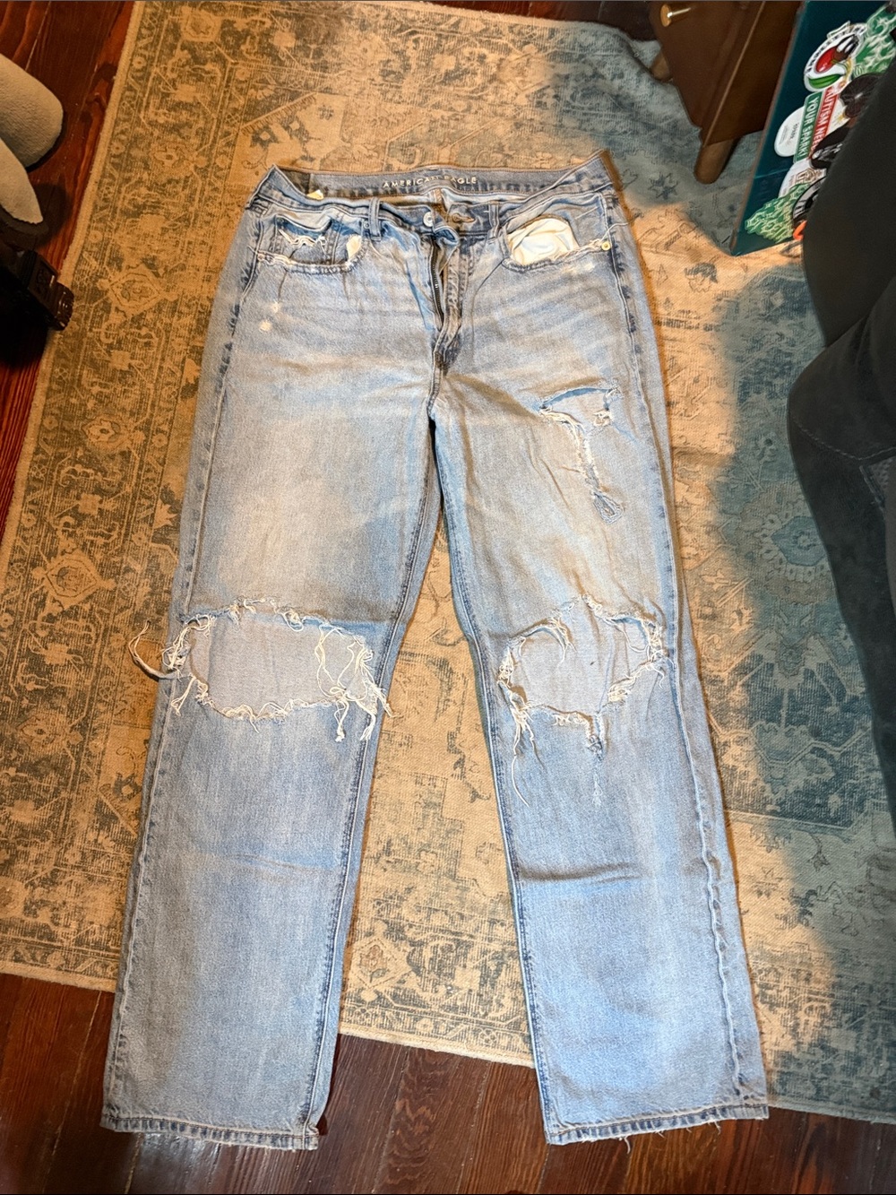 American Eagle Outfitters Distressed Light Blue Straight Jeans